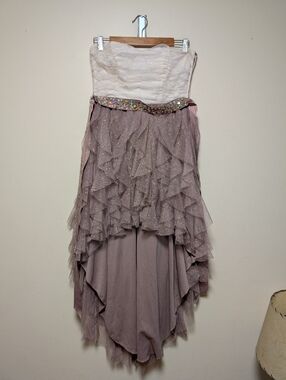 Deb Strapless Ruffle Tulle Dress High Low Size 9 Y2K